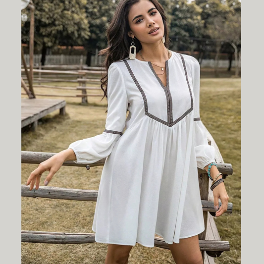 Long Sleeve Mini Dress with Contrast Trim