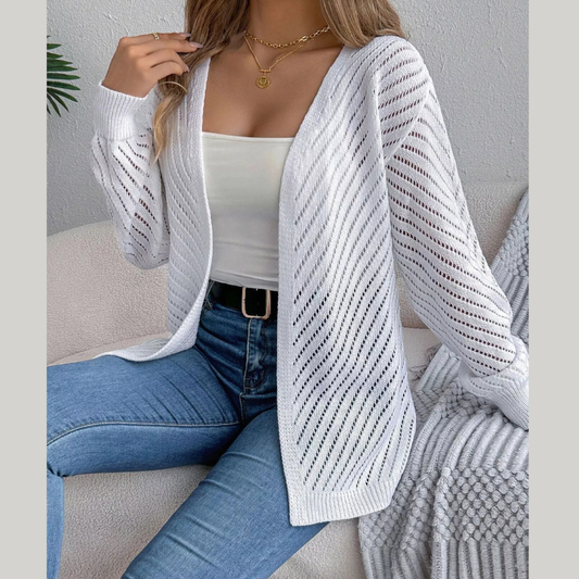 Openwork Open-Front Long Sleeve Cardigan