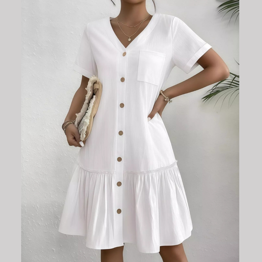 Full Size Button-Front Short Sleeve Tiered Dress Plus Size