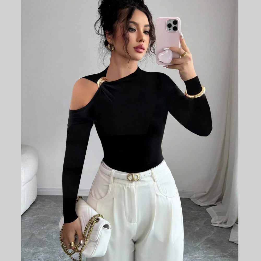 Cutout One-Shoulder Long Sleeve T-Shirt