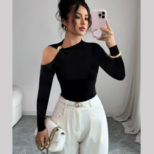 Cutout One-Shoulder Long Sleeve T-Shirt