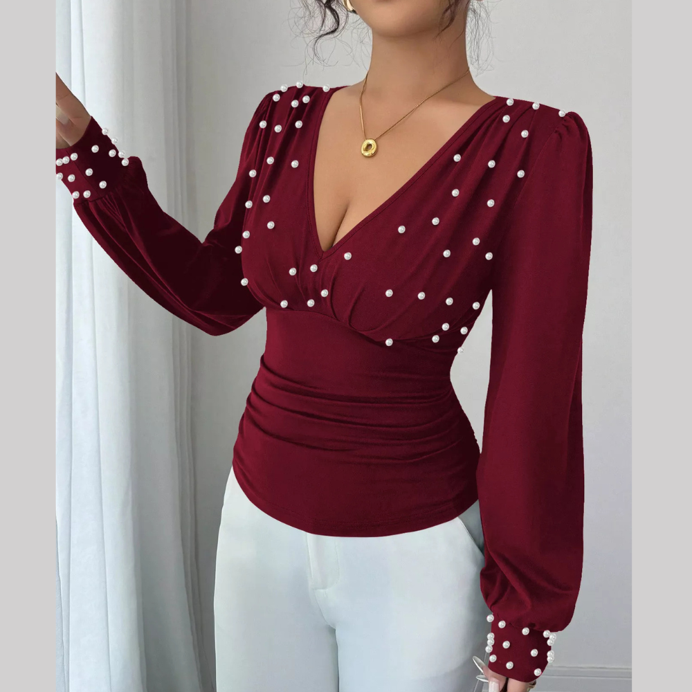 Pearl Embellished V-Neck Blouse