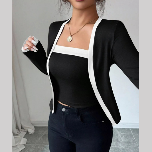Contrast Trim Cardigan & Tank Top Set