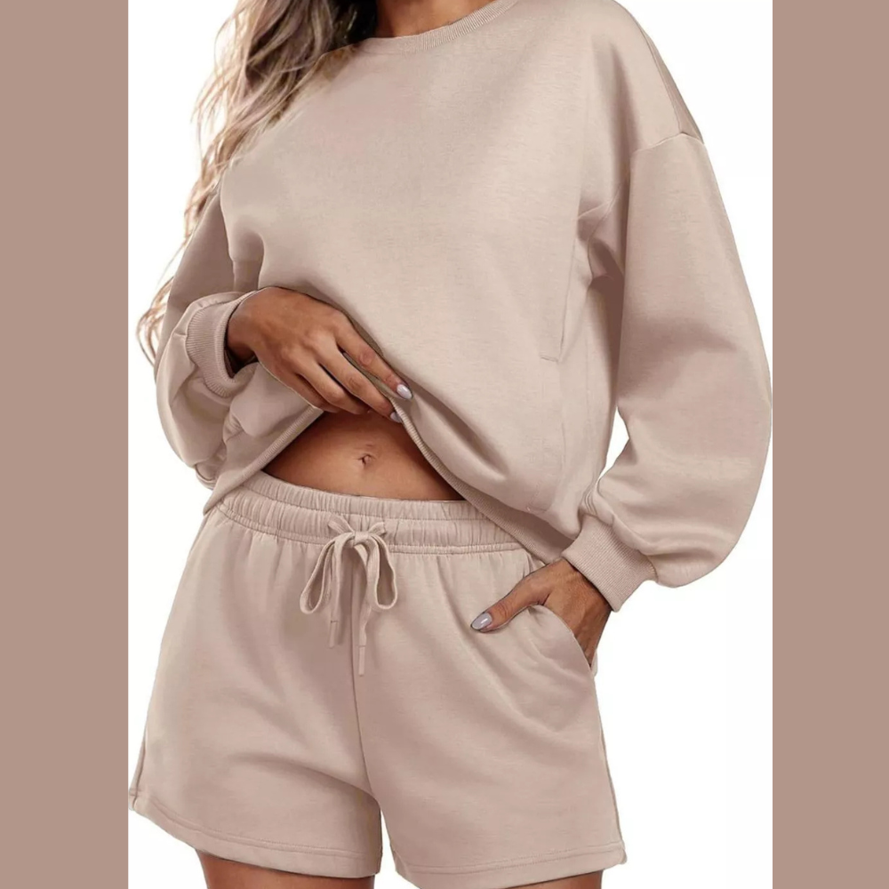 Round Neck Sweatshirt and Shorts Set