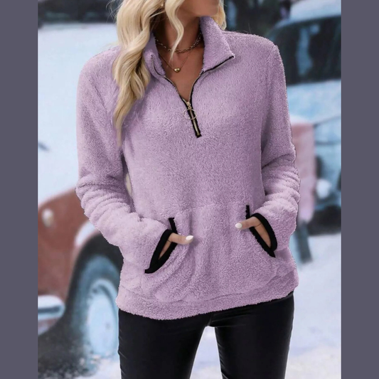 Plus Size Cozy Fleece Quarter Zip Sweatshirt with Pockets