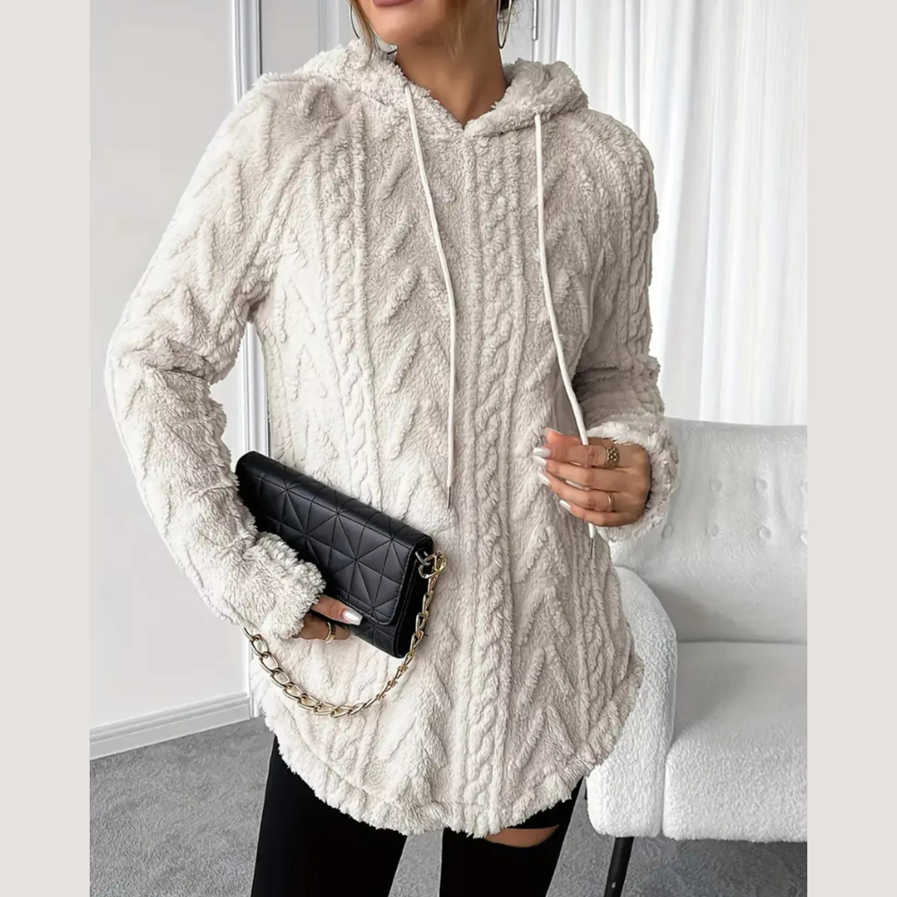 Cozy Textured Drawstring Fleece Hoodie