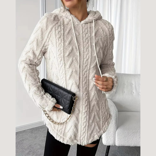 Cozy Textured Drawstring Fleece Hoodie