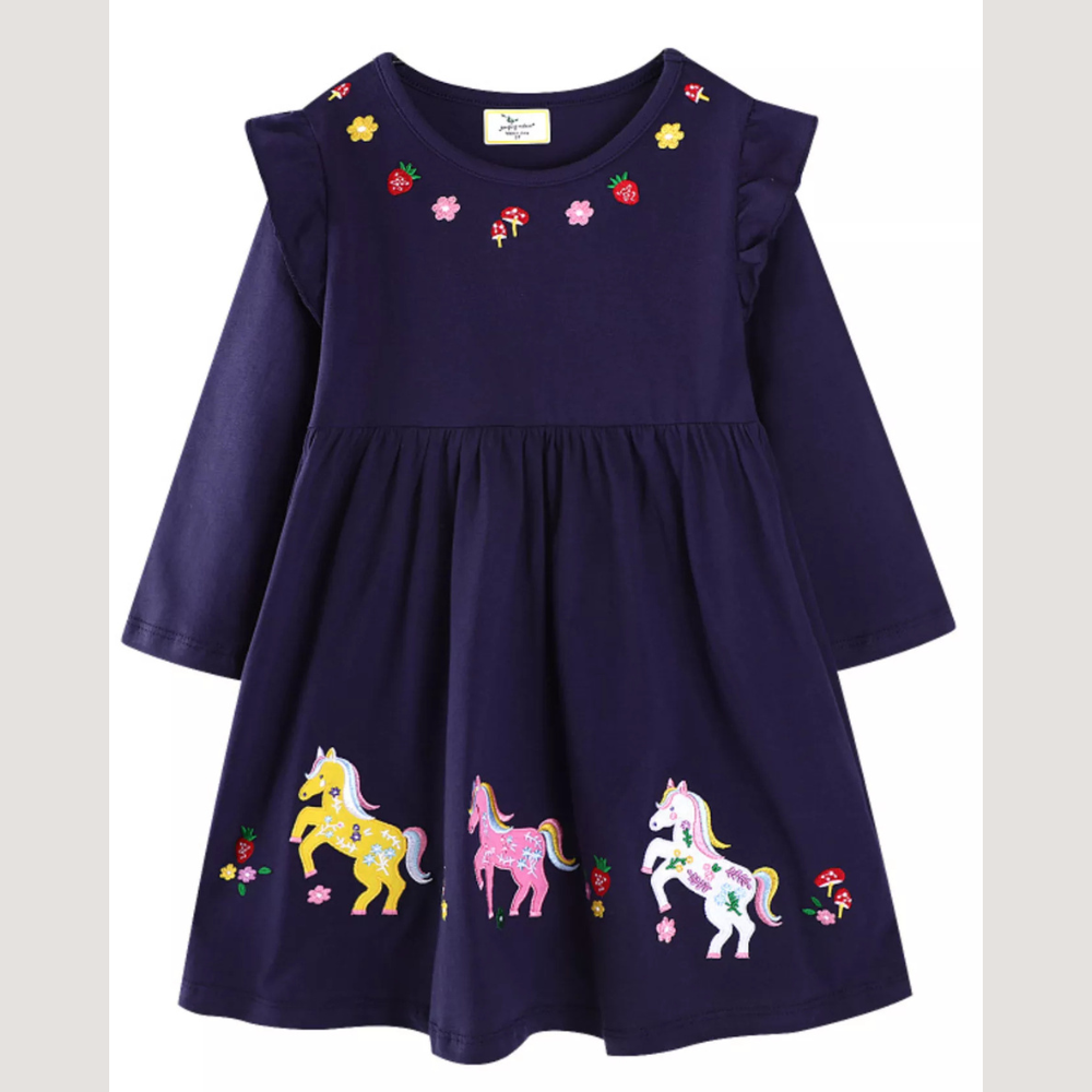 Children's Embroidered Long Sleeve Casual Dress