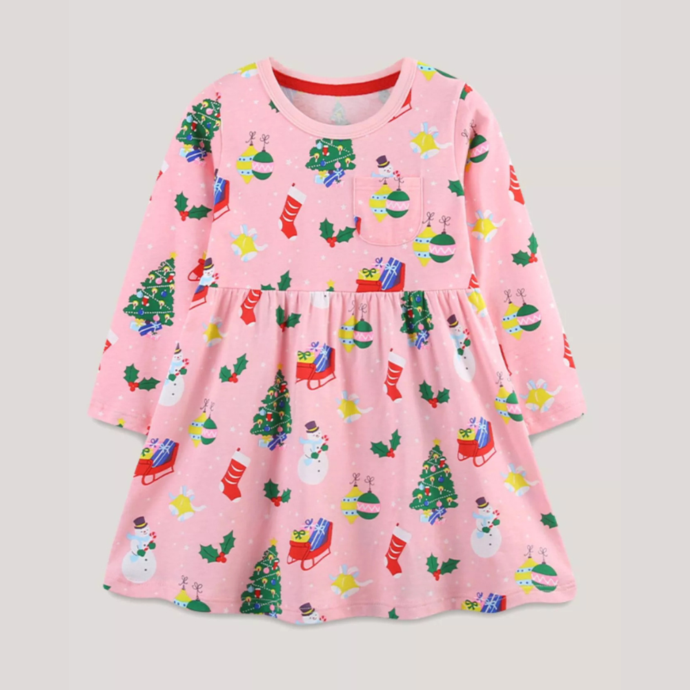 Children's Christmas Print Long Sleeve Casual Dress