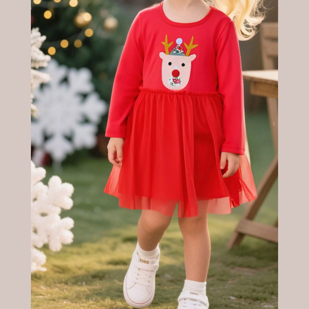 Children's Reindeer Applique Tulle Dress
