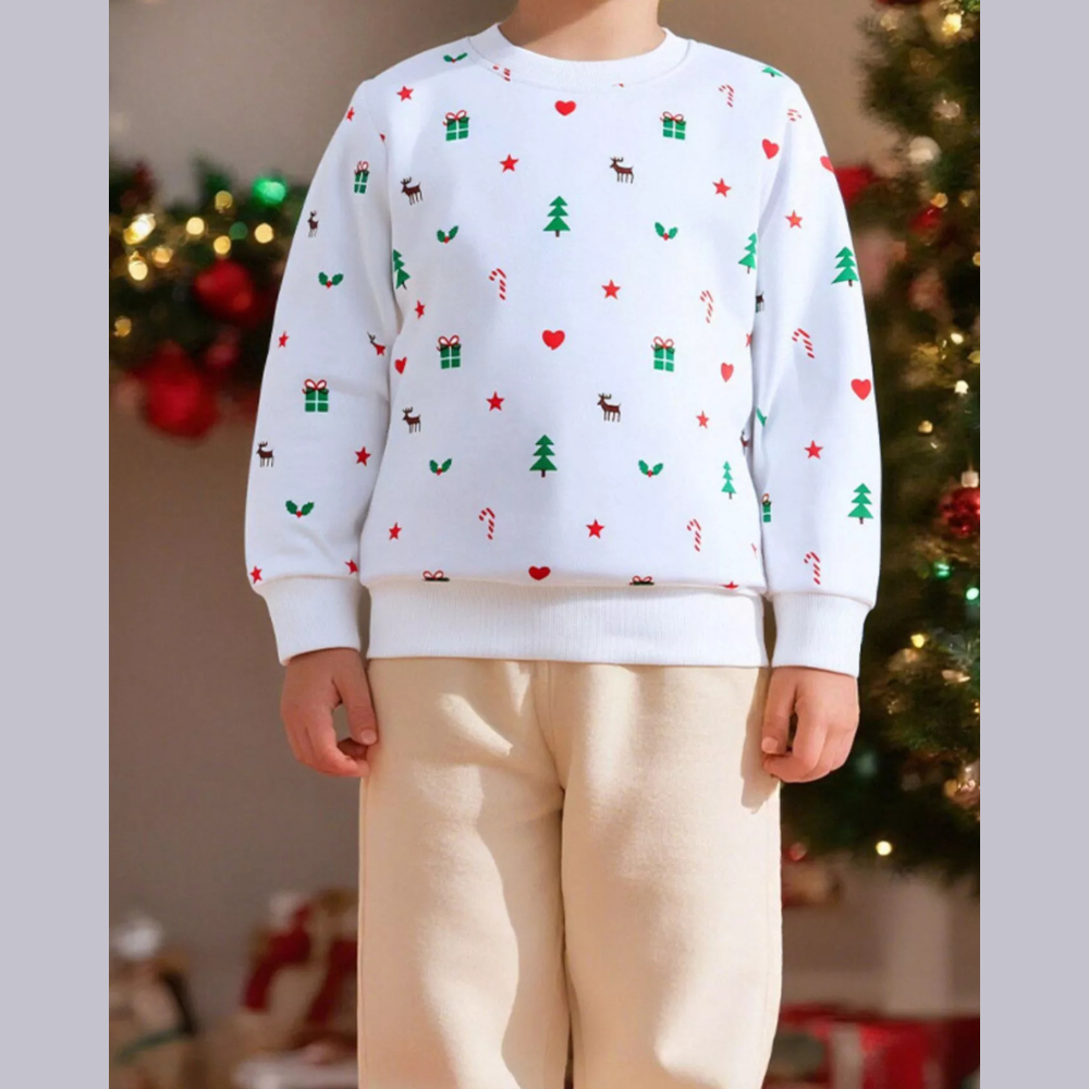 Children's Christmas Pattern Print Crew Neck Sweatshirt