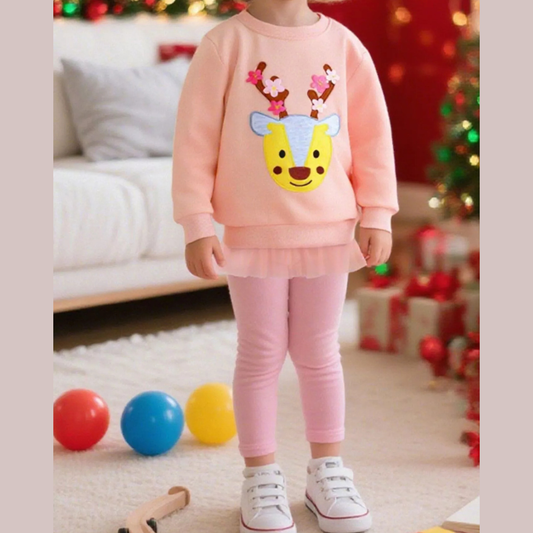 Children's Reindeer Applique Round Neck Sweatshirt