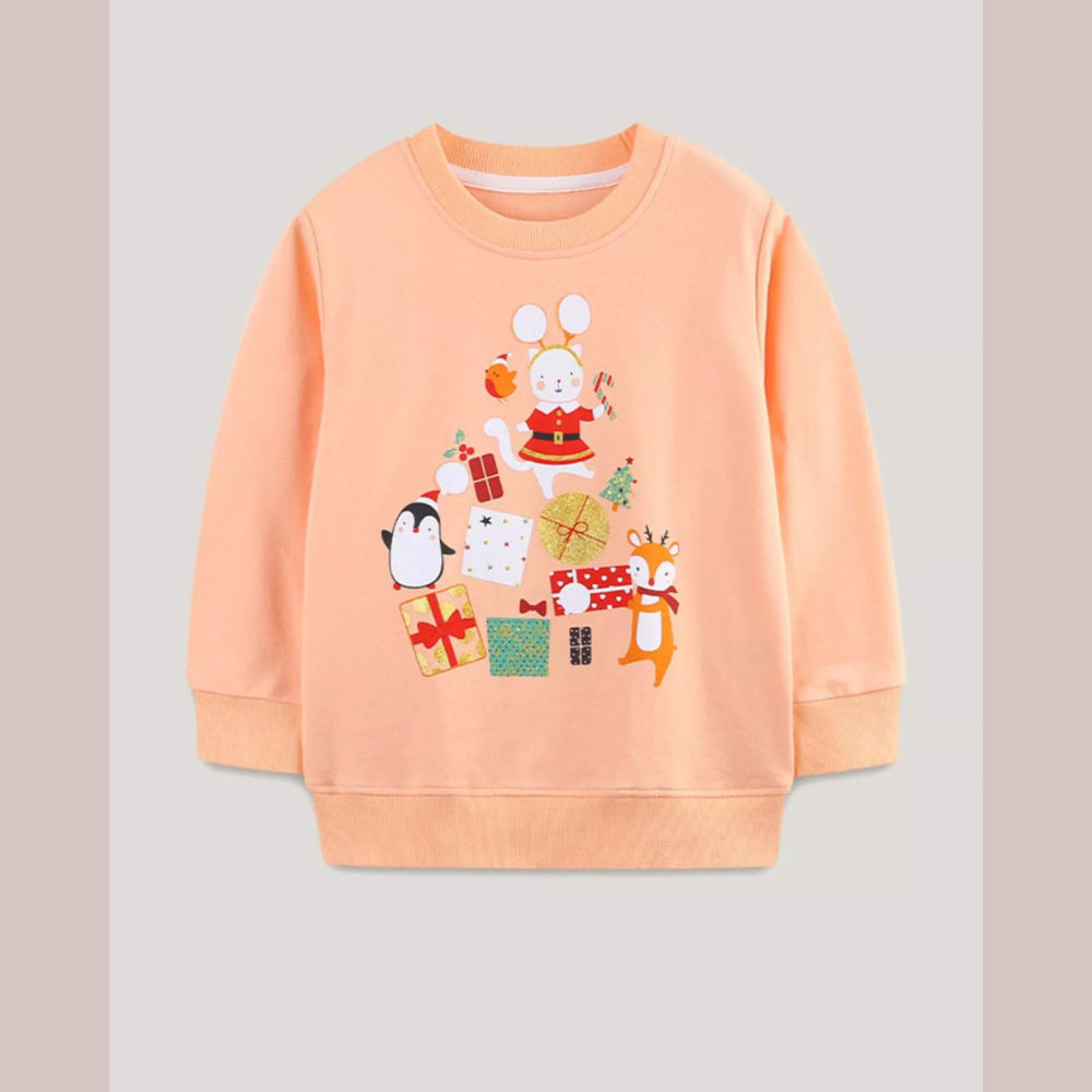 Children's Christmas Print Round Neck Sweatshirt