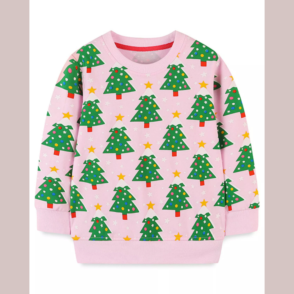 Children's Christmas Tree Print Crewneck Sweatshirt