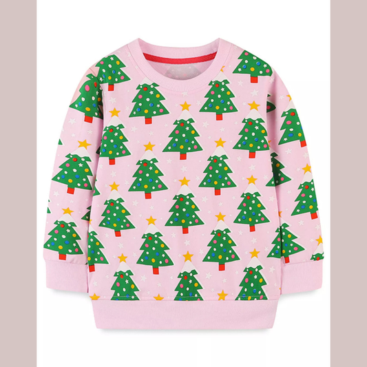 Children's Christmas Tree Print Crewneck Sweatshirt