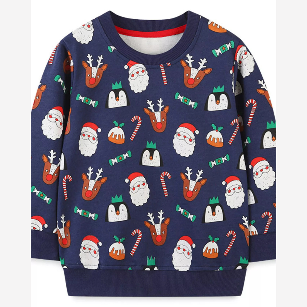 Children's Christmas Santa Print Crew Neck Sweatshirt