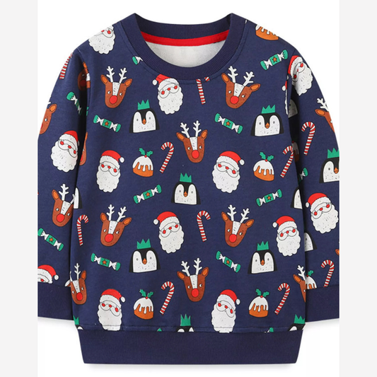Children's Christmas Santa Print Crew Neck Sweatshirt