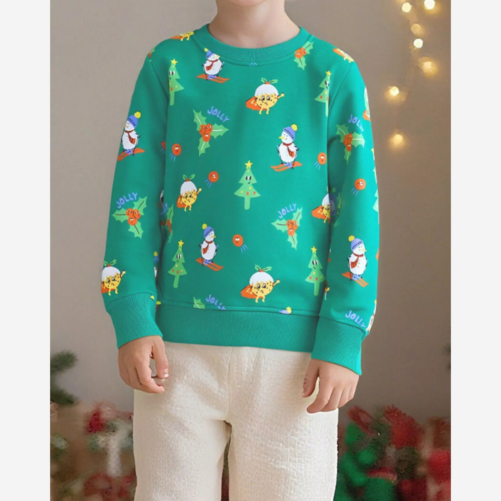 Children's Christmas Snowman Print Round Neck Sweatshirt