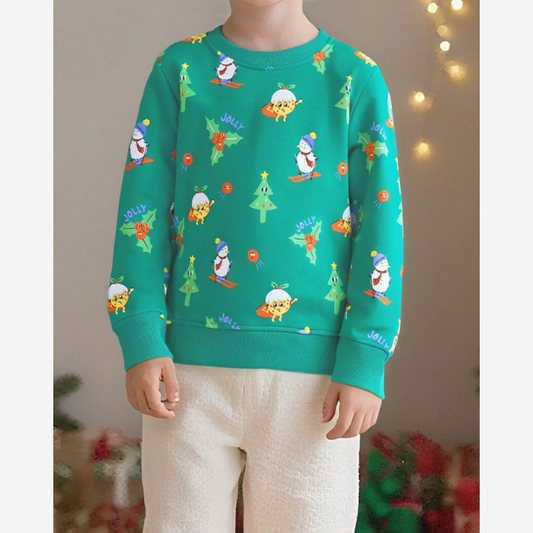 Children's Christmas Snowman Print Round Neck Sweatshirt