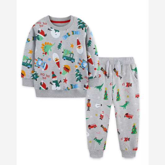 Children's Christmas Print Round Neck Top and Pants Set