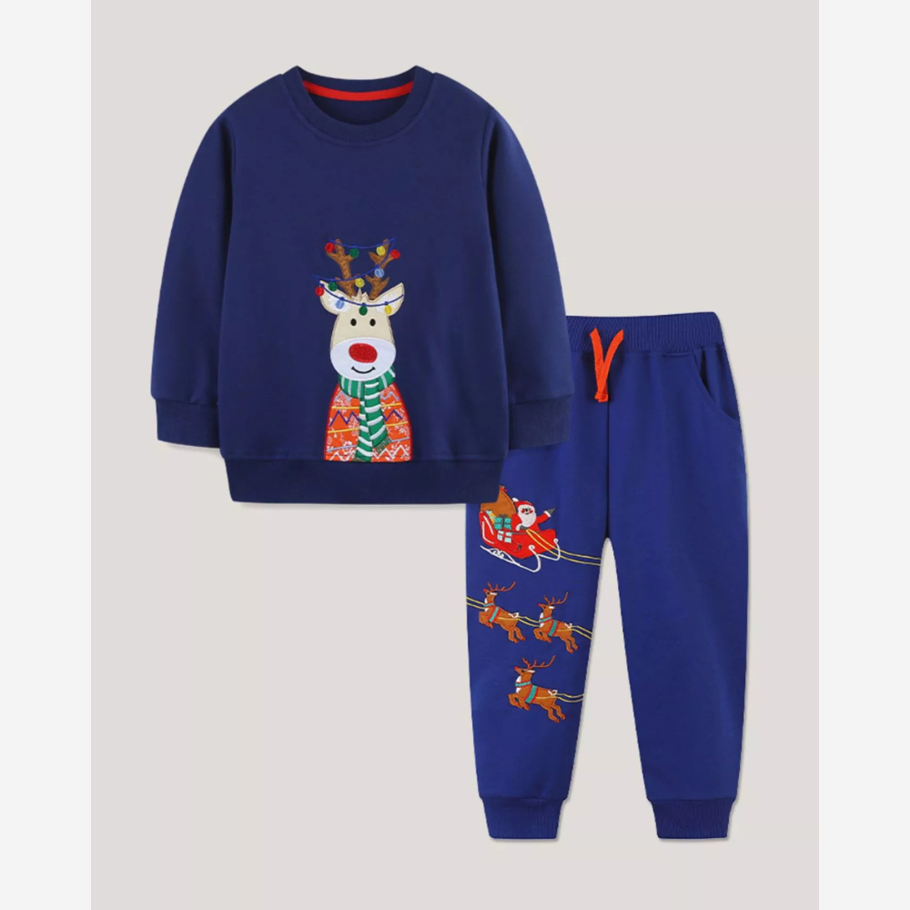 Children's Reindeer Embroidered Christmas Outfit Set