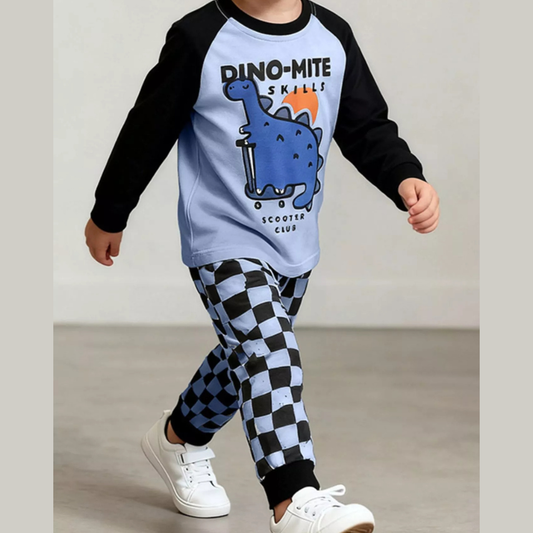 Children's Dinosaur Round Neck Top and Pants Set