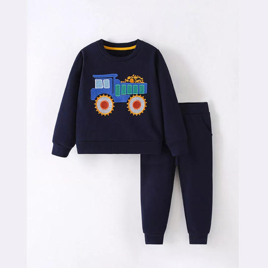 Children's Truck Applique Round Neck Top and Pants Set