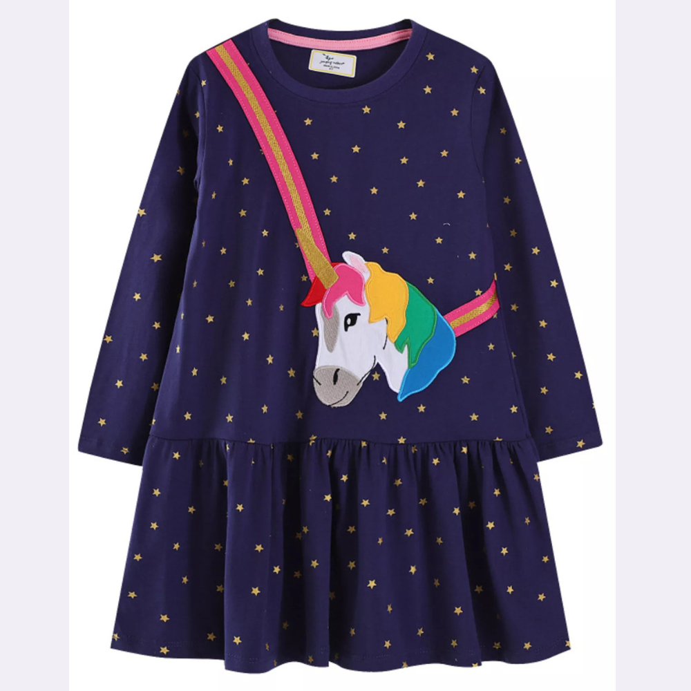 Children's Embroidered Unicorn Long Sleeve Dress