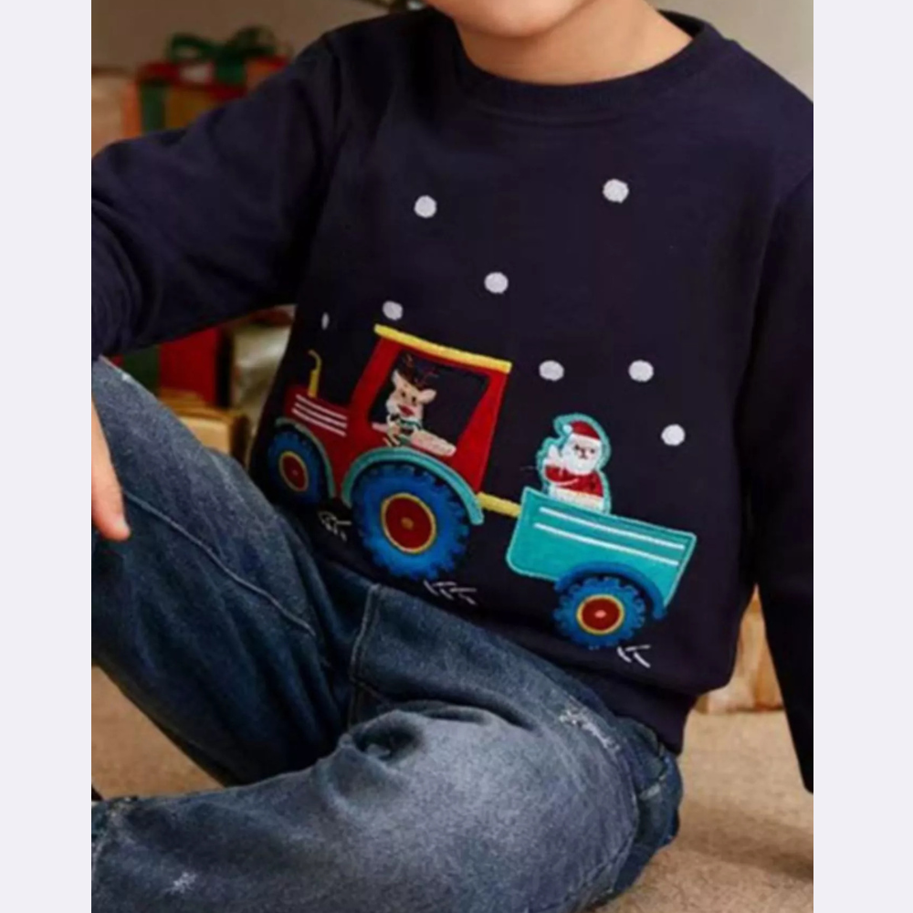 Children's Christmas Embroidered Round Neck Sweatshirt