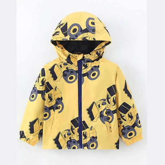 Children's Cartoon Excavator Printed Lightweight Hooded Jacket