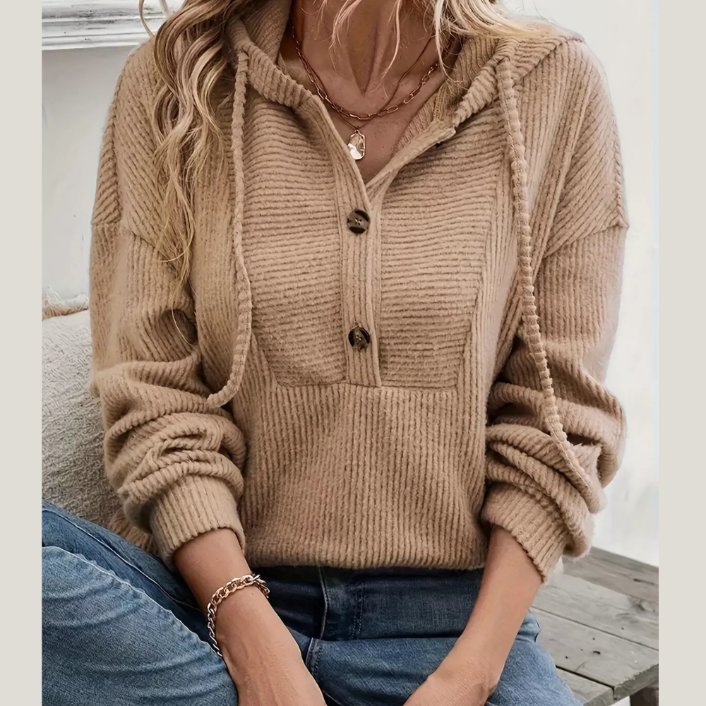 Button-Front Drawstring Hoodie