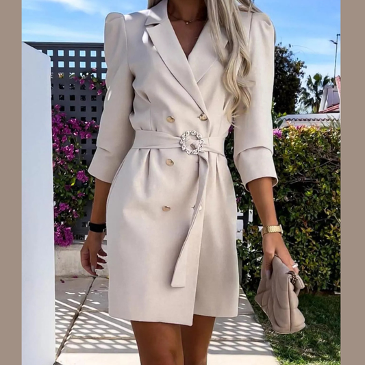 3/4 Sleeve Belted Blazer Dress