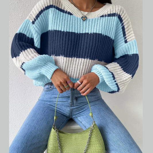 Striped Knit Round Neck Sweater