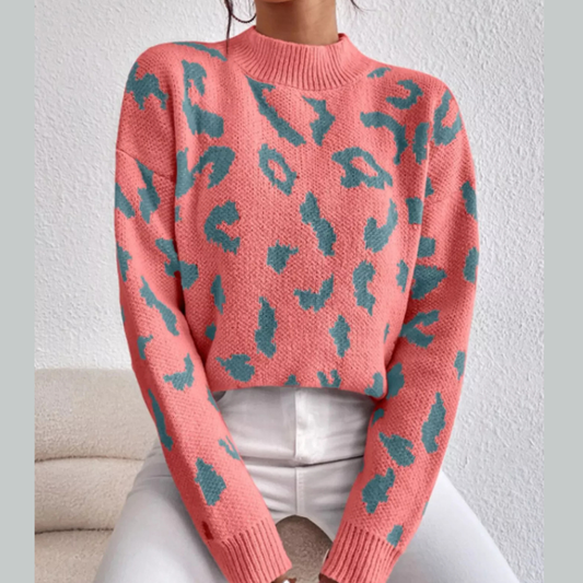 Leopard Mock Neck Sweater