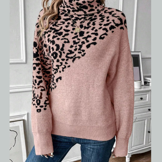 Leopard Turtleneck Long Sleeve Sweater