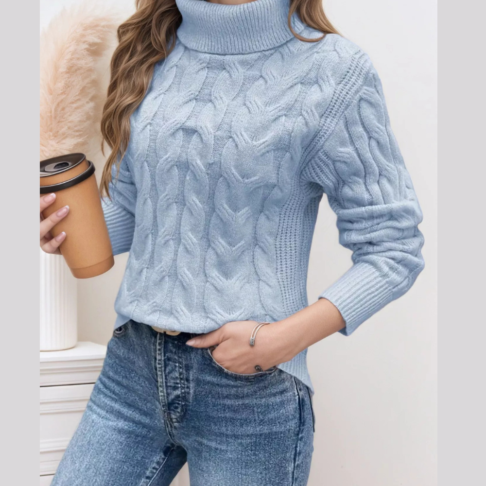 Cable Knit Turtleneck Long Sleeve Sweater