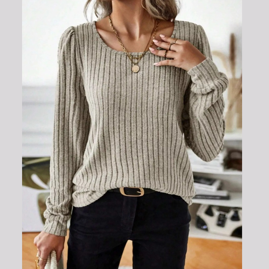 Ribbed Knit Long Sleeve T-Shirt