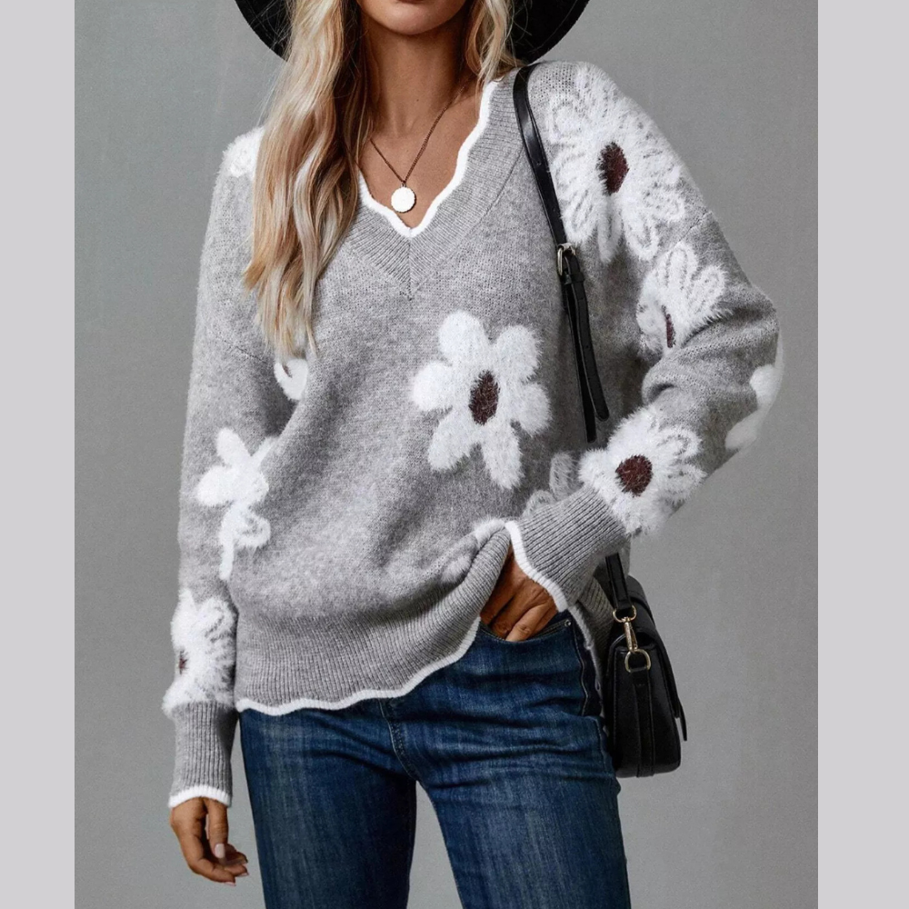 Floral V-Neck Long Sleeve Sweater