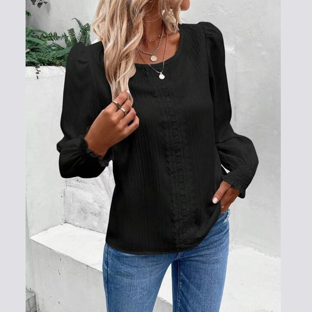 Lace Trim Long Sleeve Blouse