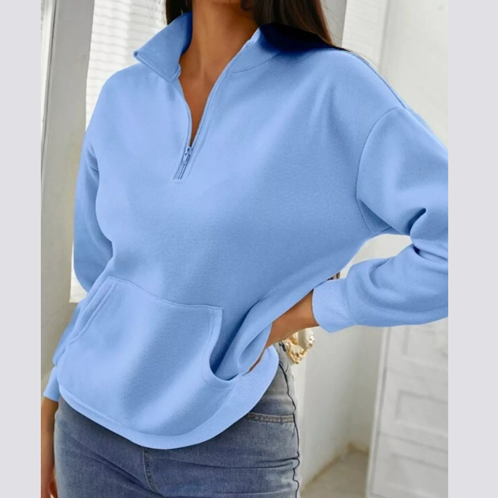 Zip-Up Collar Sweatshirt with Pocket