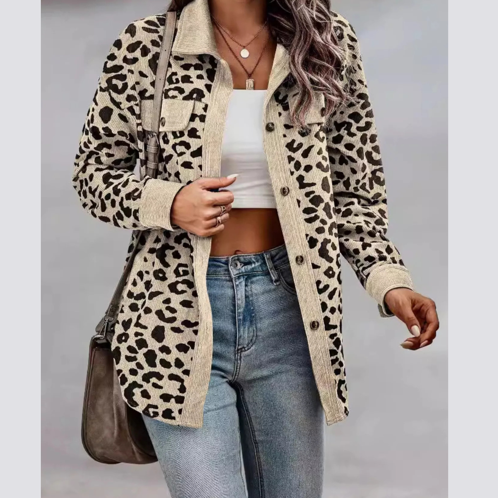 Full Size Leopard Print Button-Down Jacket Plus Size