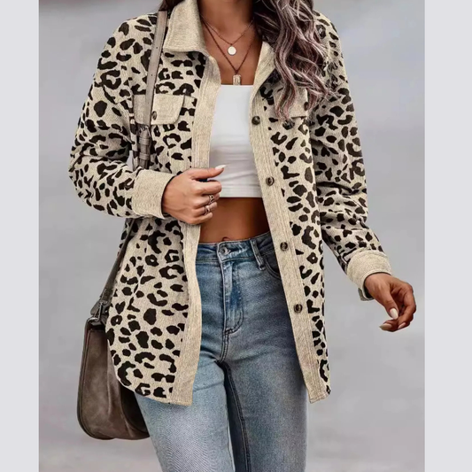 Full Size Leopard Print Button-Down Jacket Plus Size