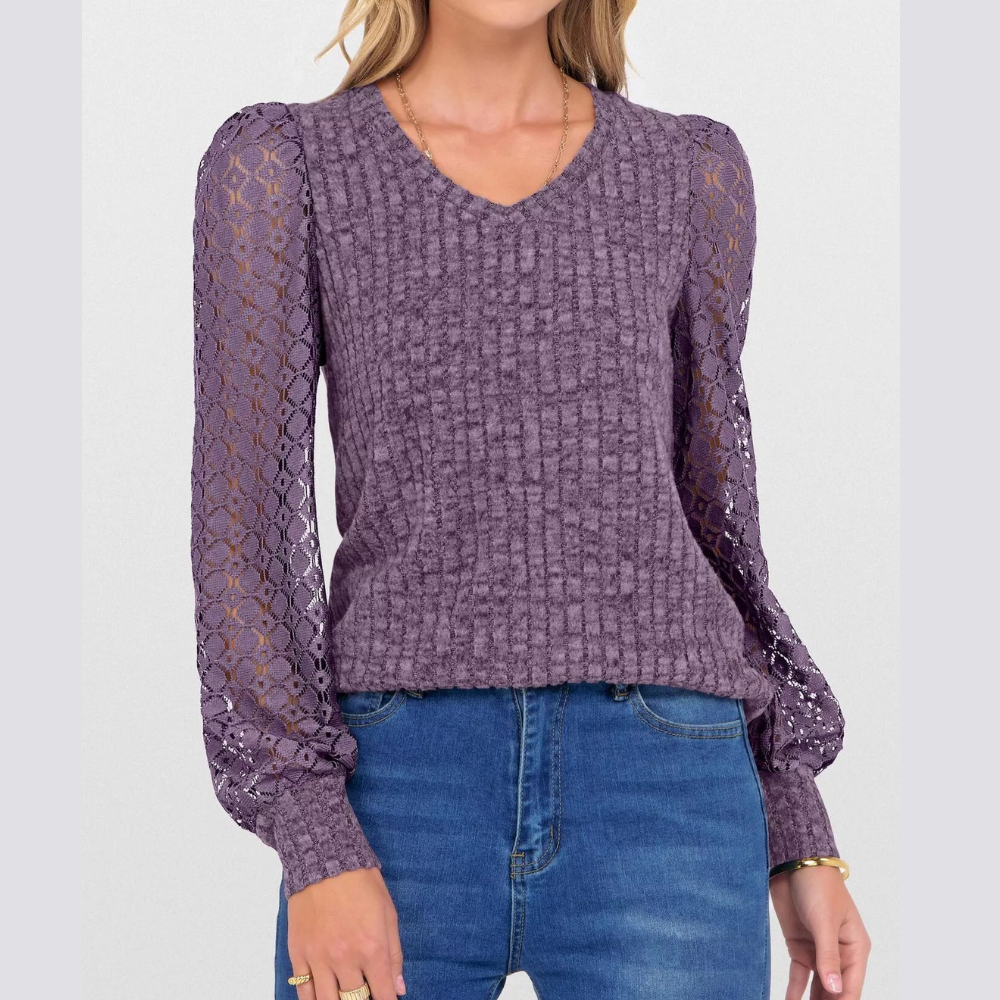 Lace Sleeve V-Neck T-Shirt