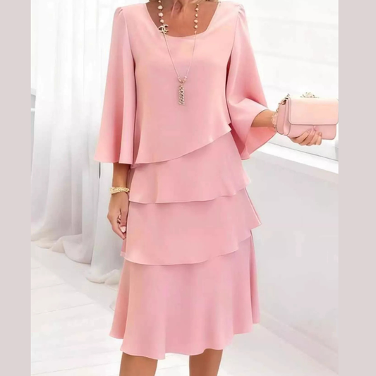 Full Size Ruffled Layered 3/4 Sleeve Dress Plus Size