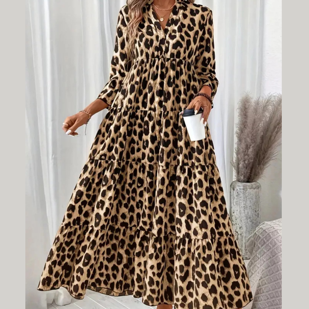 Leopard 3/4 Sleeve Midi Dress