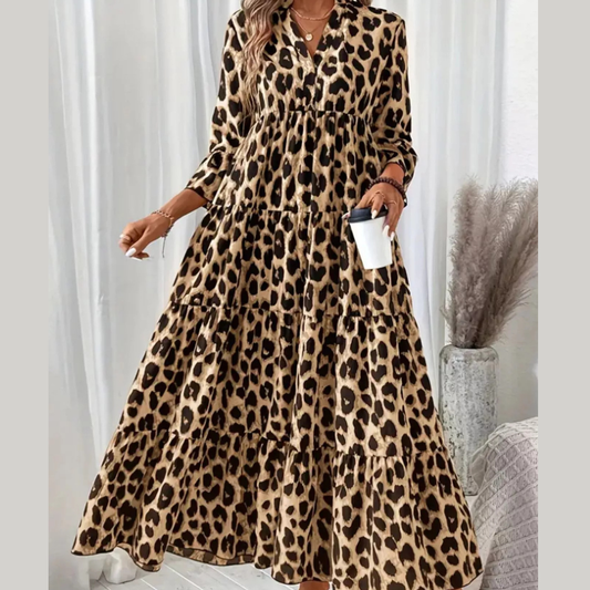Leopard 3/4 Sleeve Midi Dress
