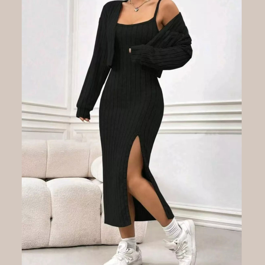 Ribbed Knit Cami Dress & Cardigan Set