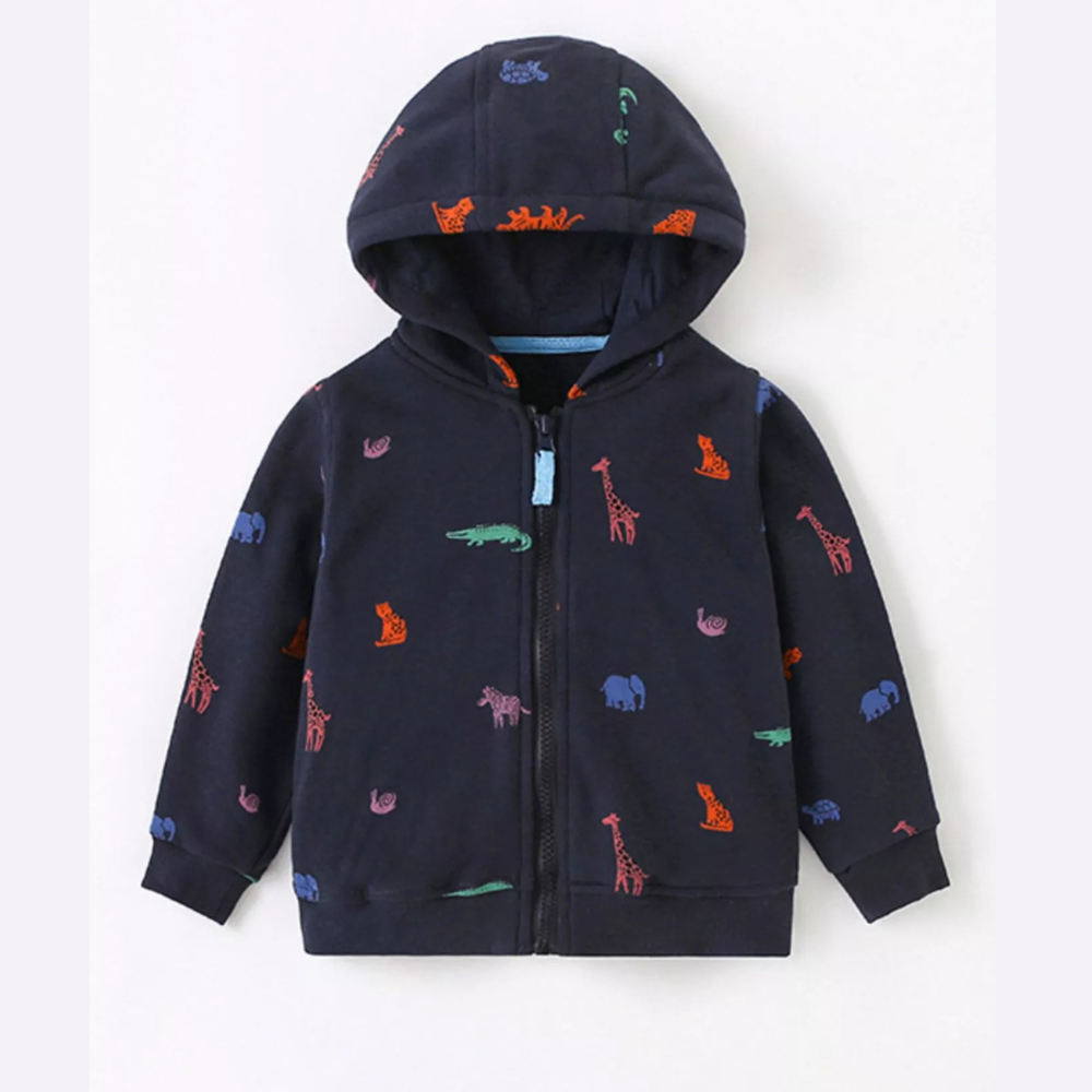 Children's Animal Print Hooded Zip-Up Top