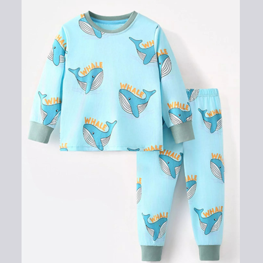 Children's Whale Print Long Sleeve Top and Pants Set