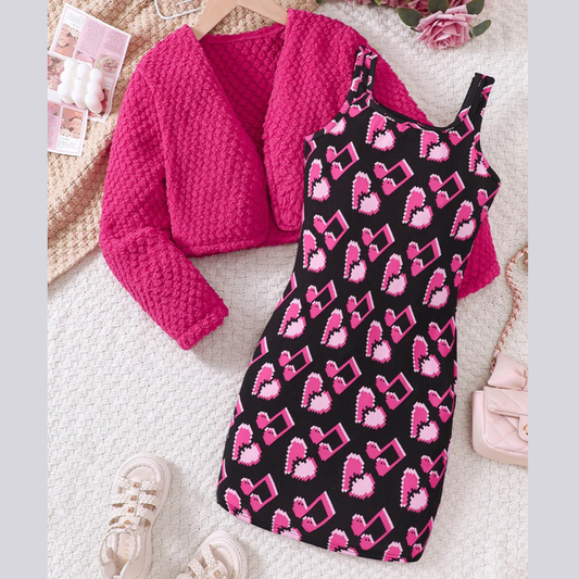 Children's Printed Dress and Cardigan Set